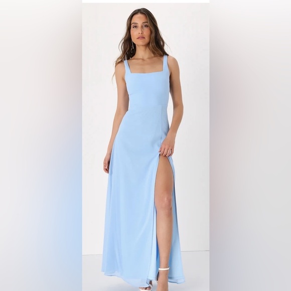 Lulus Dresses & Skirts - Light Baby Blue Evening Gown Square Neck Sleeveless Dress Lulu’s